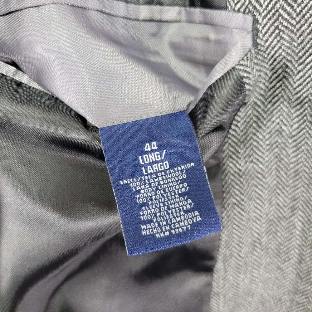 Stafford Essentials Men's Sport‎ Coat Blazer Three Button Gray Herringbone 44L